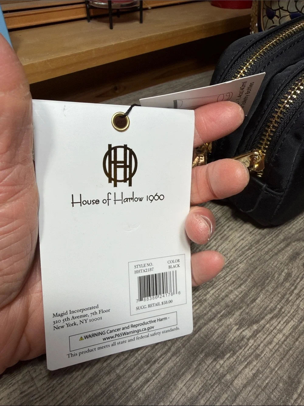 House of Harlow 1960 Black Nylon Double-Zip Tech Accessory Pouch